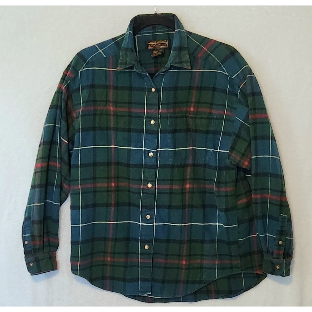 Vintage Eddie Bauer Women's M Green Blue Red Plaid Flannel Shirt